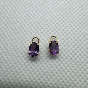 14K Yellow Gold Purple Amethyst Set of 2 Oval Charms Hoop Earring Enhancers